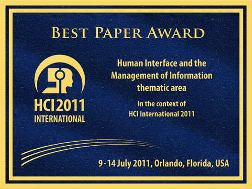 Human Interface and the Management of Information Best Paper Award. Details in text following the image.